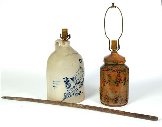 FOLK ART CANE AND TWO LAMPS Second 1213fa