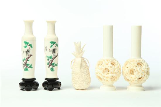 FOUR IVORY VASES AND A PINEAPPLE  121a75
