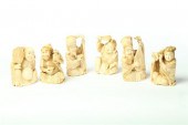 SIX IVORY CARVINGS.  China  1st half-20th