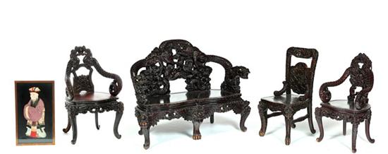  CARVED SETTEE AND THREE CHAIRS  122218