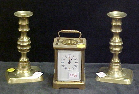 Pair of 19th C brass push up candlesticks 120aef