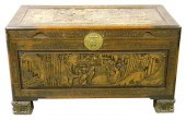Asian camphor wood chest with intricately