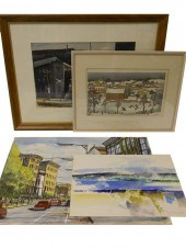 Four contemporary watercolors and prints
