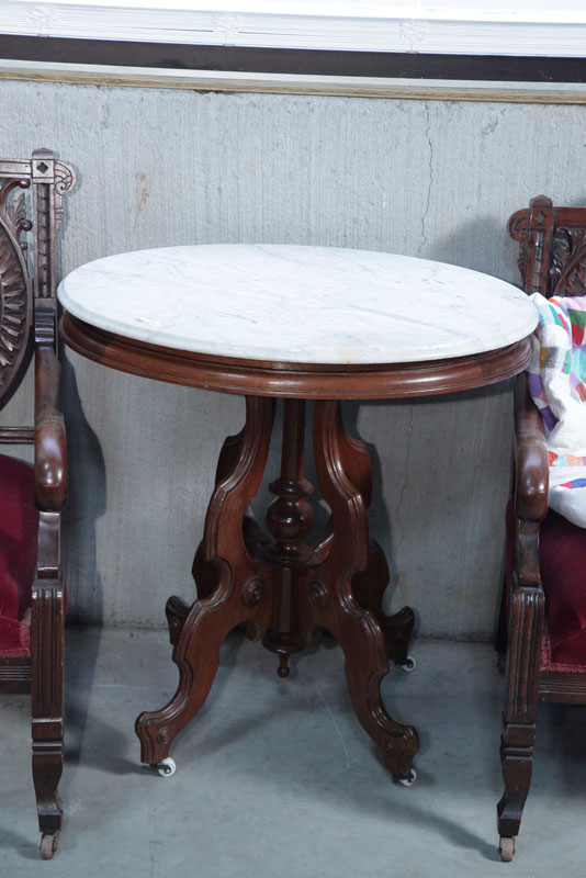 VICTORIAN LAMP TABLE. Oval marble