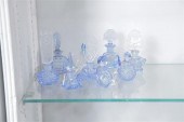 NINE CZECH BLUE GLASS MINIATURE PERFUME
