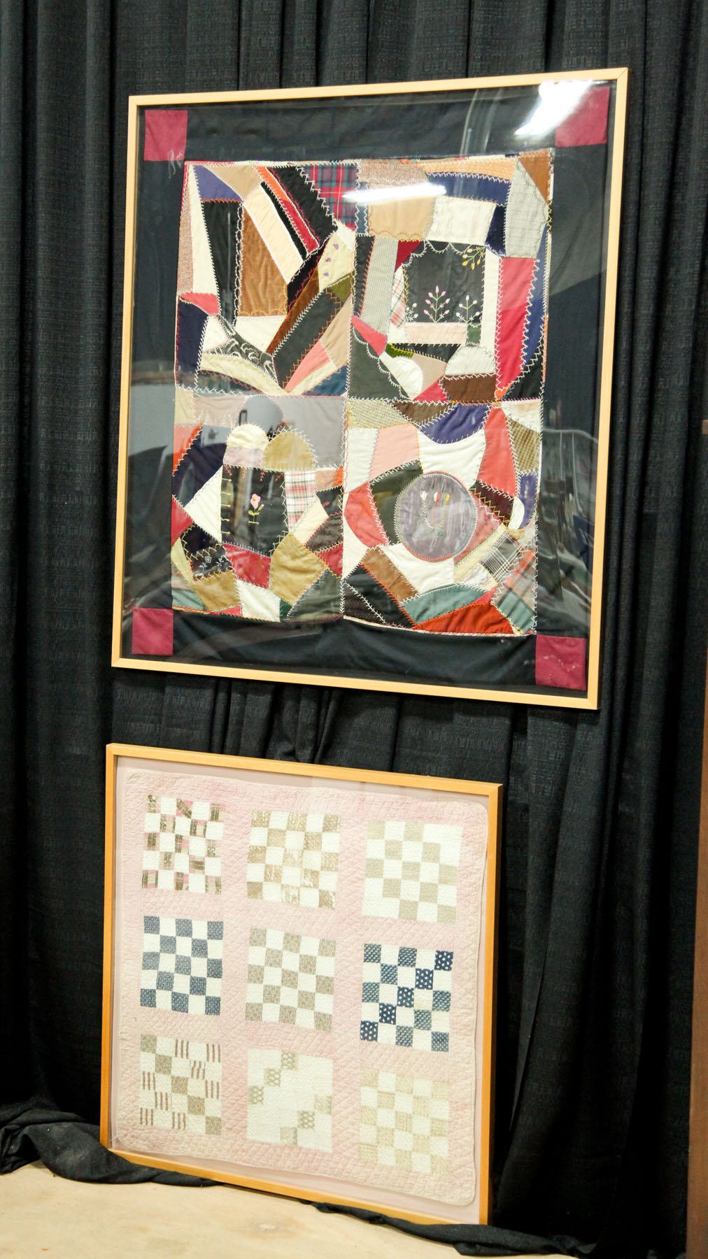 TWO FRAMED QUILTS American late 122899
