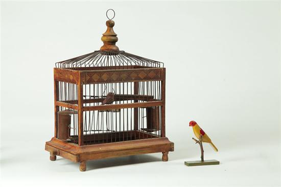 BIRDCAGE WITH CARVED BIRD American 122b6e