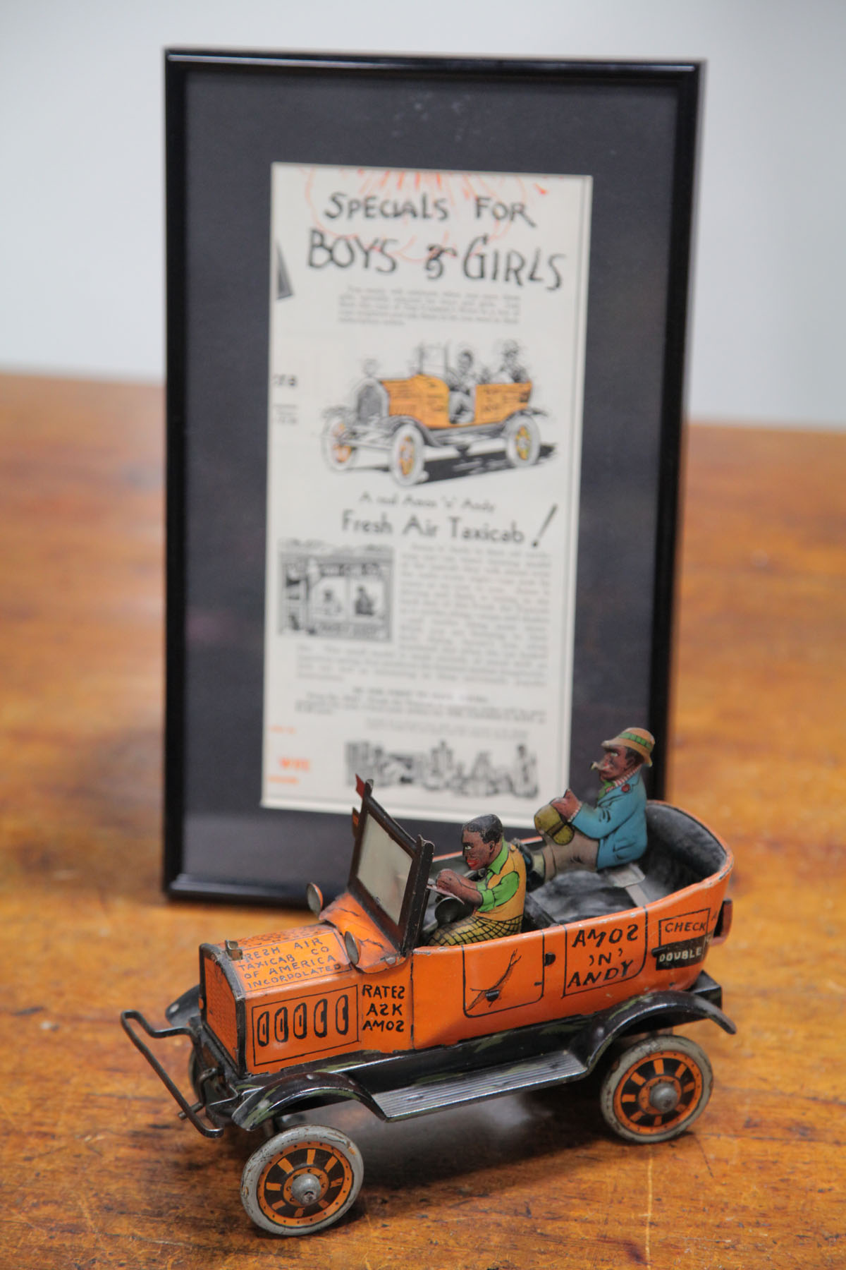 MARX ''AMOS 'N' ANDY'' WIND UP TOY AND ADVERTISEMENT.
