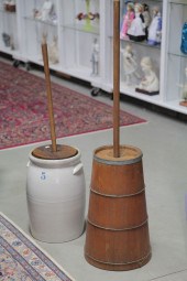 TWO BUTTER CHURNS.  American  early
