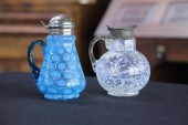 TWO ART GLASS SYRUPS Blue Tapered 12342e