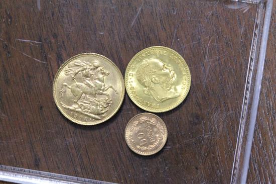 THREE COINS 1908 gold British 12348c