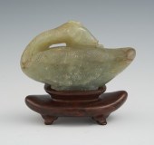 A Chinese Carved Jade Duck Figurine