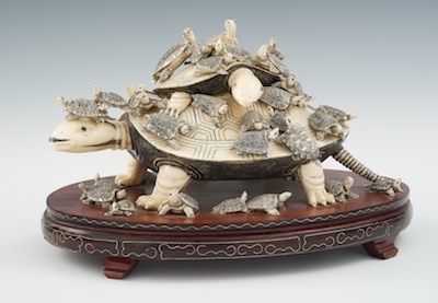 A Carved Ivory Bone Turtle Family 13262a