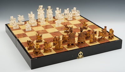 A Chinese Carved Ivory Chess Set 132632