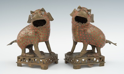 A Pair of Stylized Brass Foo Dogs 132661