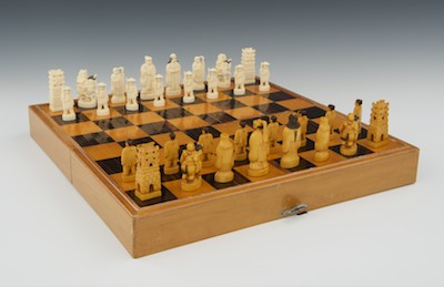 A Chinese Carved Ivory Chess Set 132928