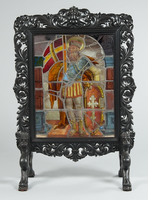 A Carved Wood Fire Screen Fit with 132954