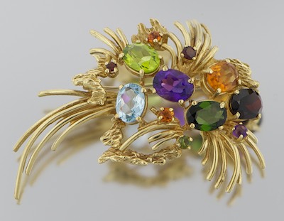 A Ladies Gold and Gemstone Brooch 132acc