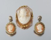 Carved Shell Cameo Earrings & Pendant