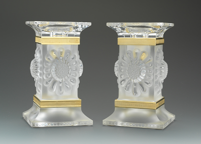 A Pair of Lalique Glass Candlesticks 132eac