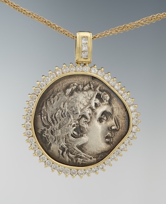 A Greek Coin and Diamond Pendant 132f59