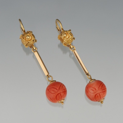 A Pair of 18k Gold and Carved Coral 133014