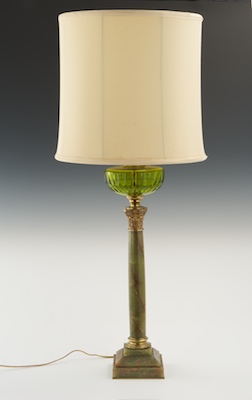 A Green Onyx Lamp Base with Ormolu Mounts