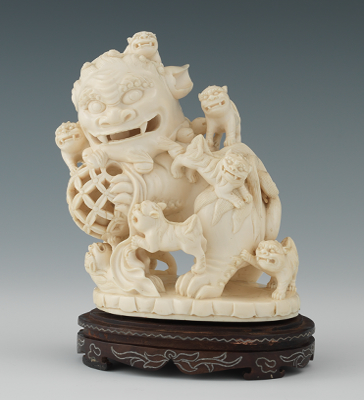 Carved Ivory Foo Lion with Pups 133670