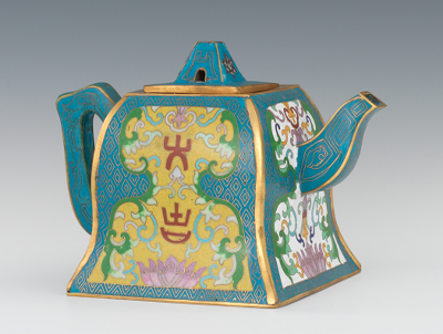 A Chinese Cloisonne Teapot Of squared 1336ae