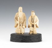 A Pair of Carved Ivory Longevity Gods