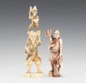 Two Carved Ivory Figures with Animals