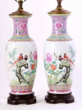 Pair Chinese porcelain vases converted