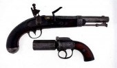 Antique flintlock pistol and pepperbox