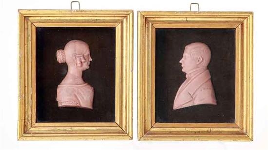 Pair American wax portraits of