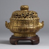 Chinese Gilt Bronze Incense Burner Sgn.