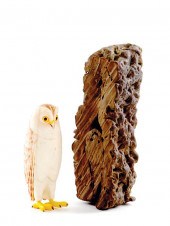Japanese carved and painted ivory owl