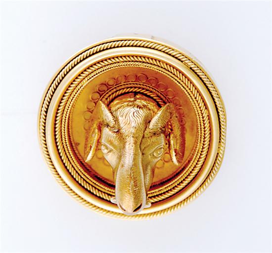 Etruscan Revival ram s masque brooch 13530b