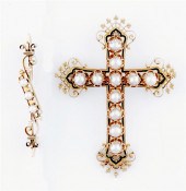 Victorian pearl cross and brooch 135452