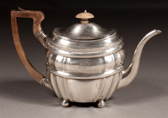 George III engraved sterling silver teapot