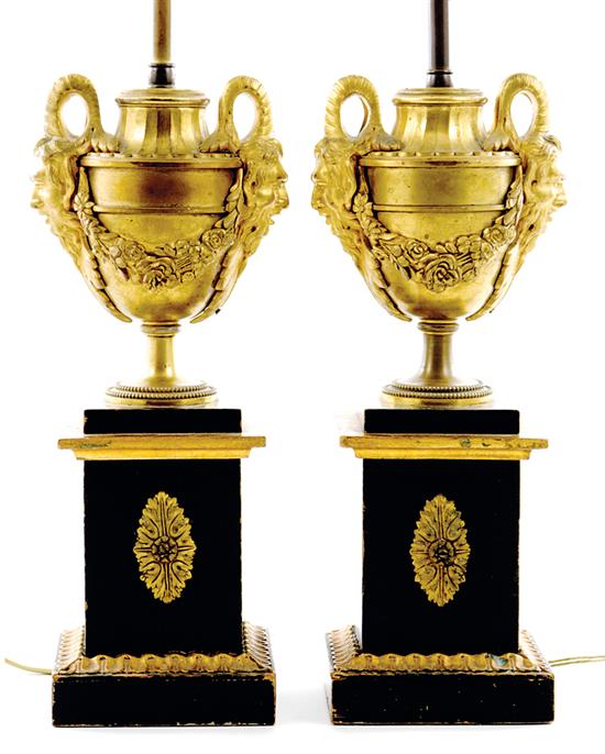 Pair French Neoclassical gilt-bronze urns