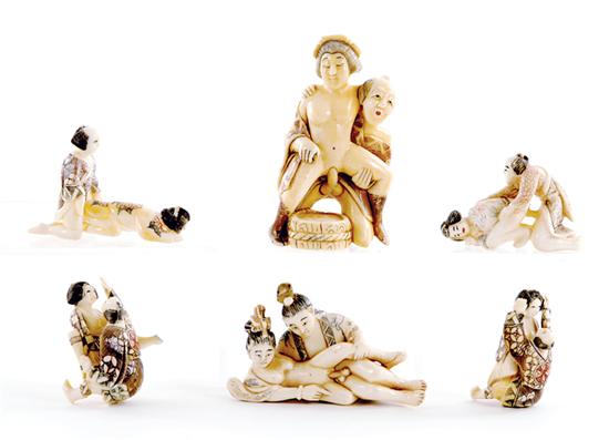 Japanese carved ivory erotic okimono