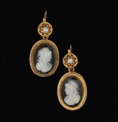 A Pair of Carved Cameo Earrings Yellow