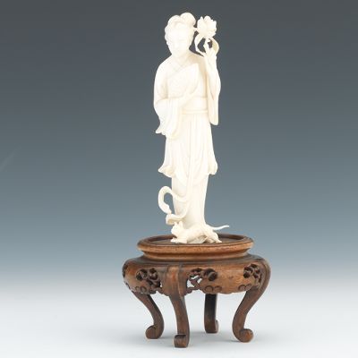 Carved Ivory Quan Yin and Cat on 133c48