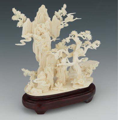 Chinese Carved Ivory Figural Scene Very elaborately