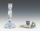 Two Quimper Candleholders Including