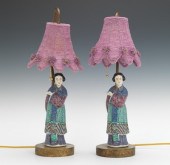 A Pair of Table Lamps with Glazed Porcelain