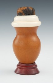 A Gourd Cricket Holder with Ivory Rim