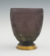 G. deFeure Cast Glass Vase with Bronze