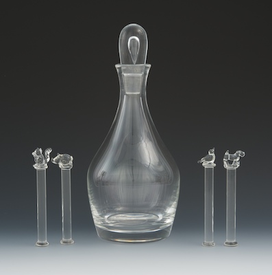 A Steuben Glass Cordial Decanter and Four
