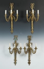Four Cast Brass Electric Wall Sconces